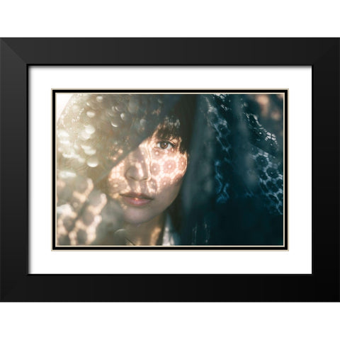 Sanako Black Modern Wood Framed Art Print with Double Matting by Kiyota, Daisuke