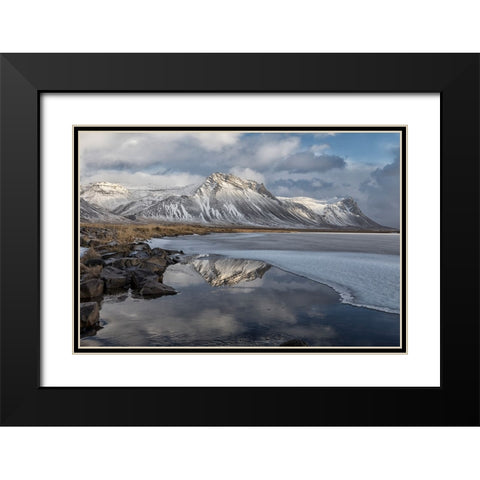 Reflection At Snabfellsnes Peninsula Black Modern Wood Framed Art Print with Double Matting by Kort, Bragi