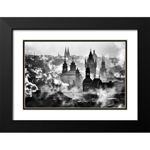 Prague Towers Black Modern Wood Framed Art Print with Double Matting by Froyda, Martin