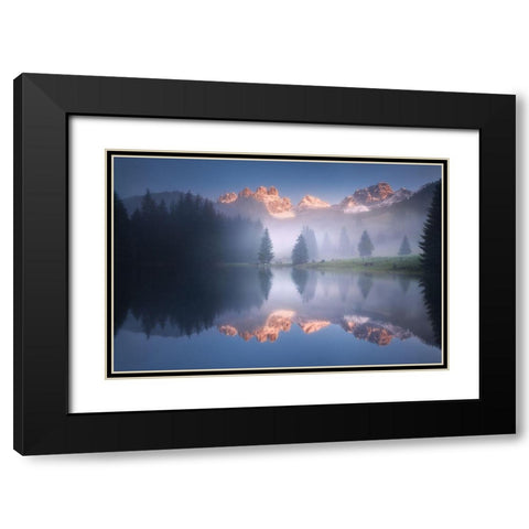 Mysterious Morning By The Lake Black Modern Wood Framed Art Print with Double Matting by Rericha, Daniel