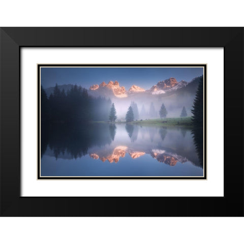 Mysterious Morning By The Lake Black Modern Wood Framed Art Print with Double Matting by Rericha, Daniel