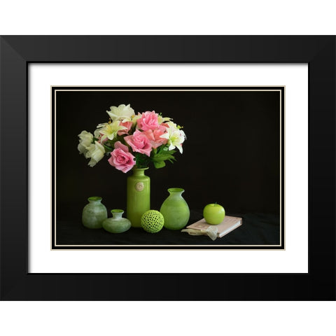 Roses And Apple Black Modern Wood Framed Art Print with Double Matting by Hammer, Jacqueline