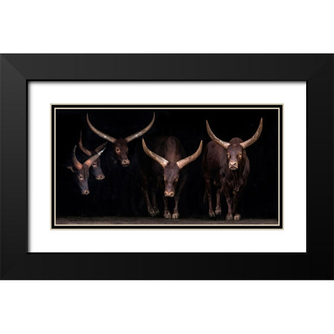 Watusi Family Black Modern Wood Framed Art Print with Double Matting by Ortega, Xavier