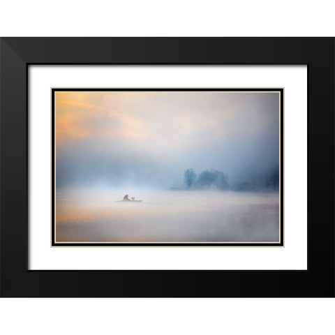 Foggy Lake Black Modern Wood Framed Art Print with Double Matting by Cloud, Mountain