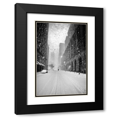 New York Walker In Blizzard Black Modern Wood Framed Art Print with Double Matting by Froyda, Martin