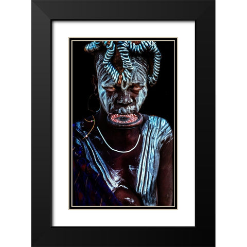 Mursi Woman Black Modern Wood Framed Art Print with Double Matting by Damico, Giuseppe