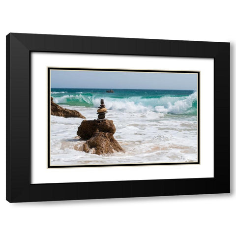 Stone Tower On The Beach Black Modern Wood Framed Art Print with Double Matting by Palacios Prieto, Javier