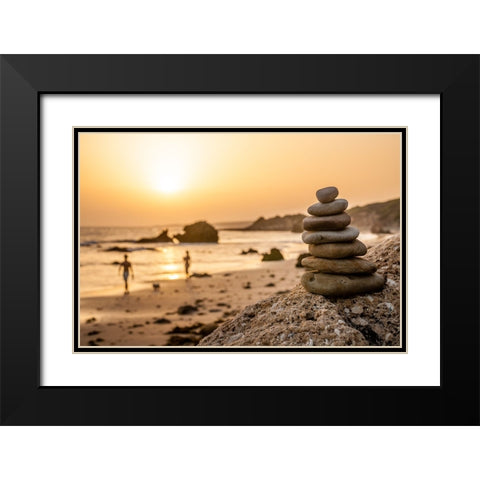 Stone Tower On The Beach Black Modern Wood Framed Art Print with Double Matting by Palacios Prieto, Javier