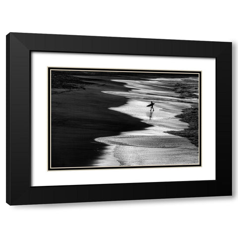 Lonely Surfer 2 Black Modern Wood Framed Art Print with Double Matting by Domont, Jois
