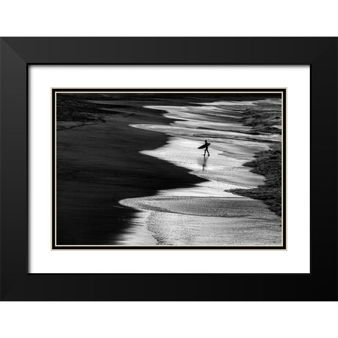 Lonely Surfer 2 Black Modern Wood Framed Art Print with Double Matting by Domont, Jois