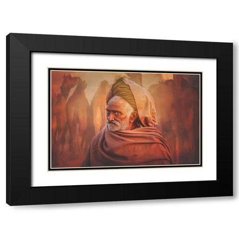 Old Rajasthani Man Black Modern Wood Framed Art Print with Double Matting by Yosifov, Svetlin