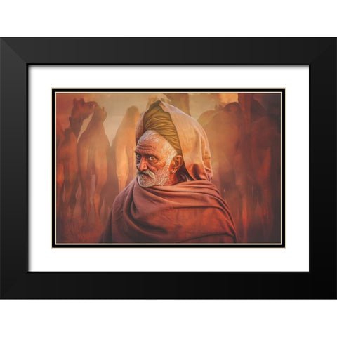 Old Rajasthani Man Black Modern Wood Framed Art Print with Double Matting by Yosifov, Svetlin