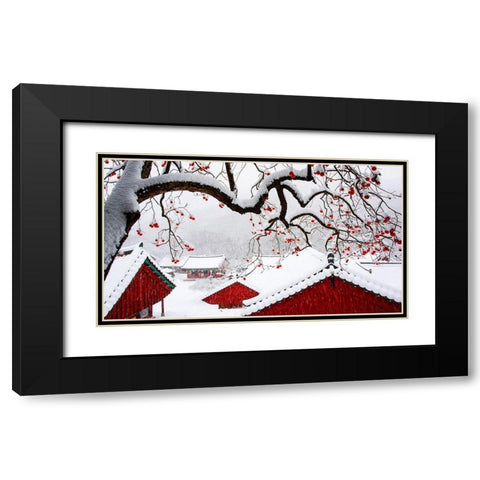 Snow In Temple Black Modern Wood Framed Art Print with Double Matting by Namkoong, Bongok