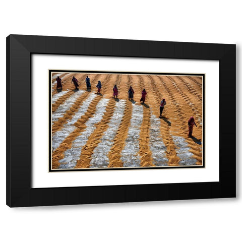 People At Work Black Modern Wood Framed Art Print with Double Matting by Das, Avishek