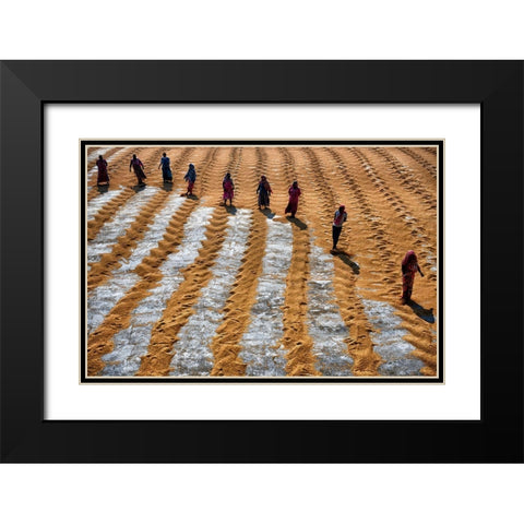 People At Work Black Modern Wood Framed Art Print with Double Matting by Das, Avishek