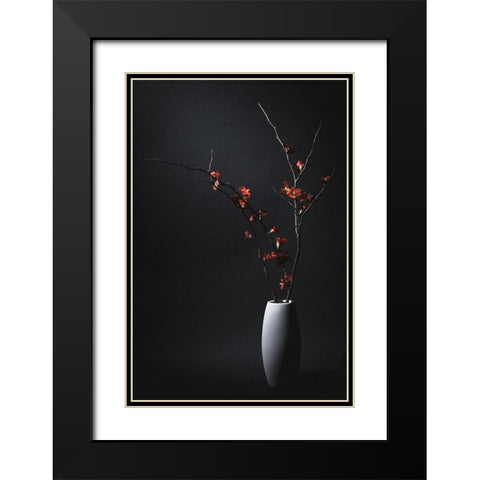 A Japanese Quince Black Modern Wood Framed Art Print with Double Matting by Kiyota, Daisuke