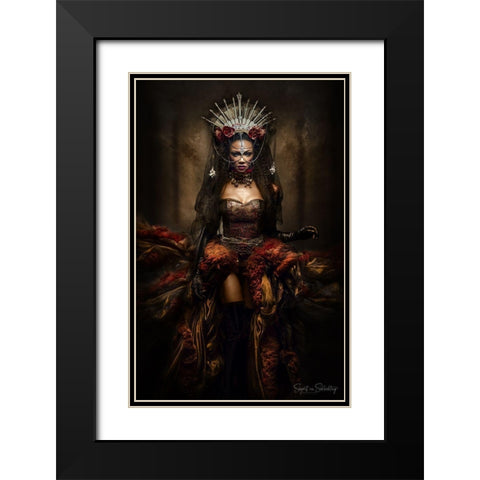 Lady Of The Night Black Modern Wood Framed Art Print with Double Matting by Siegart