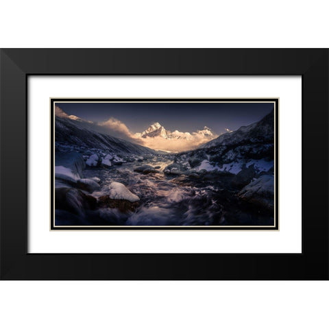 Ama Dablam A??Am?Aandsup3;Dae?Re?Andsup2;A?? Black Modern Wood Framed Art Print with Double Matting by Qiye