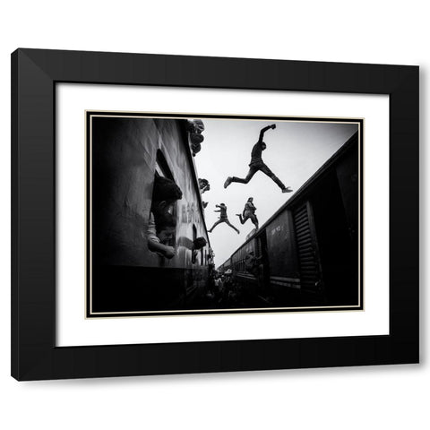 Train Jumpers Black Modern Wood Framed Art Print with Double Matting by Rebro, Marcel