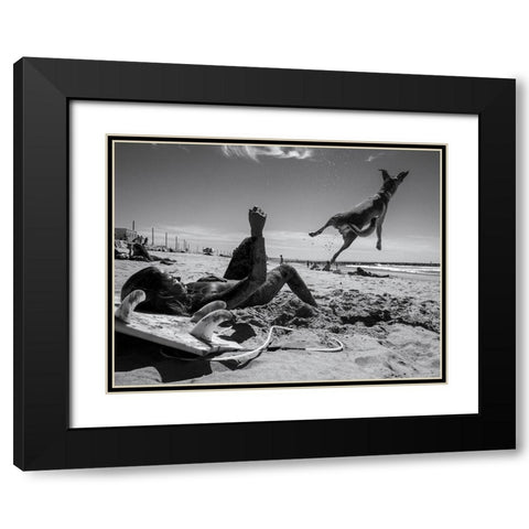 The Super Dog !!! Black Modern Wood Framed Art Print with Double Matting by Vasconcelos, Luis