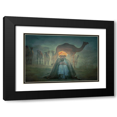 Old Rajasthani Man Iaap Black Modern Wood Framed Art Print with Double Matting by Yosifov, Svetlin