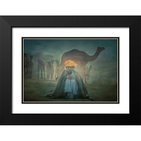 Old Rajasthani Man Iaap Black Modern Wood Framed Art Print with Double Matting by Yosifov, Svetlin