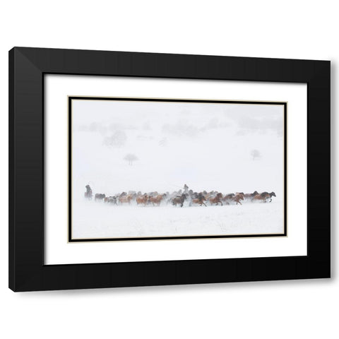 Winter Pastures Black Modern Wood Framed Art Print with Double Matting by Xu, Tony