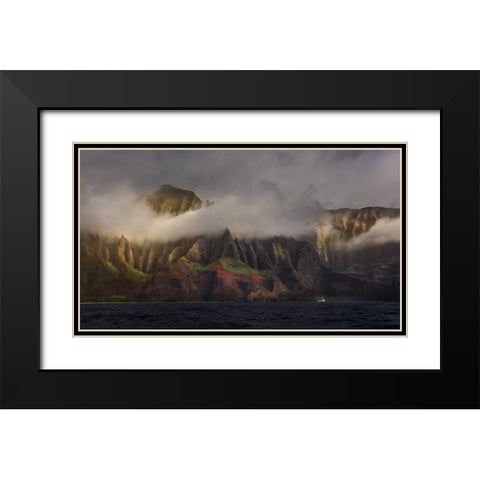 Ancient Cliff Black Modern Wood Framed Art Print with Double Matting by Wangqian, Jerry