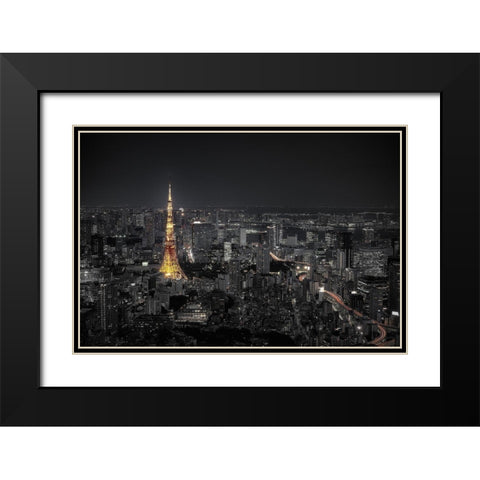 Tokyo At Night Black Modern Wood Framed Art Print with Double Matting by Ramirez, Carlos