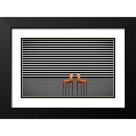 Two Red Chairs Black Modern Wood Framed Art Print with Double Matting by Schuster, Inge