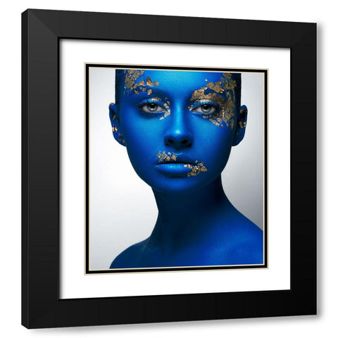 Blue Gold Black Modern Wood Framed Art Print with Double Matting by Malikov, Alex