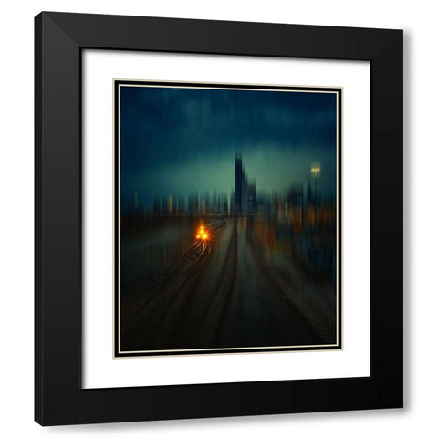 Chicago Black Modern Wood Framed Art Print with Double Matting by Cheng, Yu