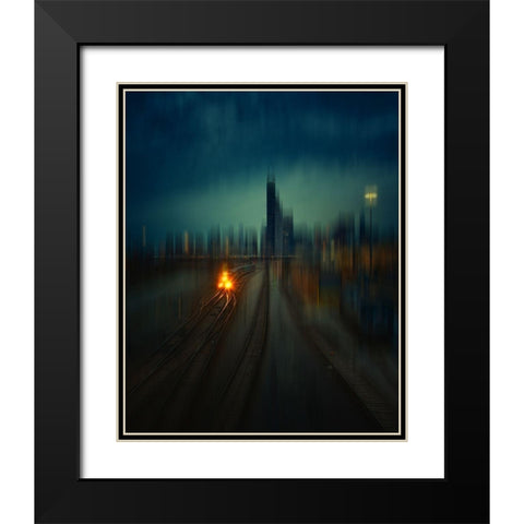 Chicago Black Modern Wood Framed Art Print with Double Matting by Cheng, Yu