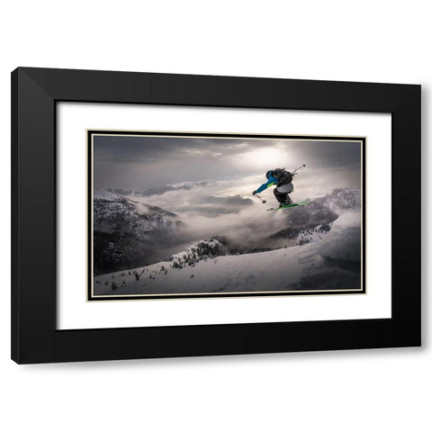 Backcountry Skiing Black Modern Wood Framed Art Print with Double Matting by Bertoncelj, Sandi