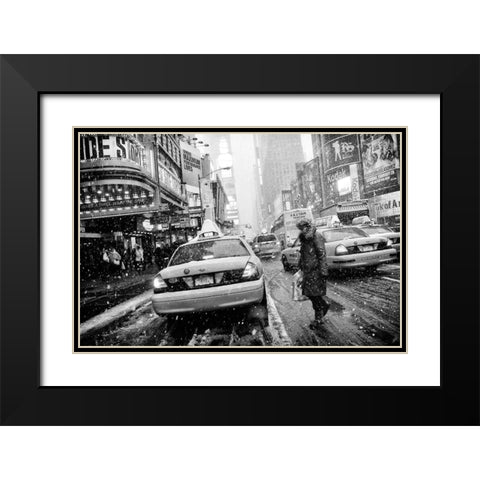 New York In Blizzard Black Modern Wood Framed Art Print with Double Matting by Froyda, Martin