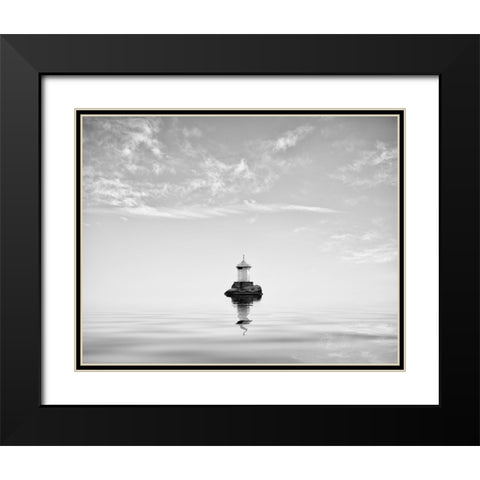 Lighthouse In Mist Black Modern Wood Framed Art Print with Double Matting by Lindsten, Christian