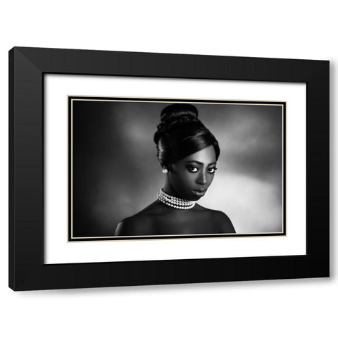 The White Pearls Black Modern Wood Framed Art Print with Double Matting by Tambe, Peppe