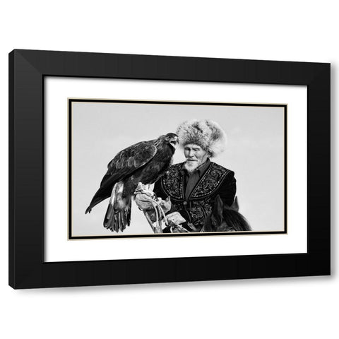 Eagle And Old Man Black Modern Wood Framed Art Print with Double Matting by Shen, Shirley