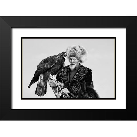 Eagle And Old Man Black Modern Wood Framed Art Print with Double Matting by Shen, Shirley