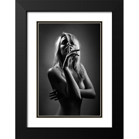 Shoosh Black Modern Wood Framed Art Print with Double Matting by Hayman, Oren