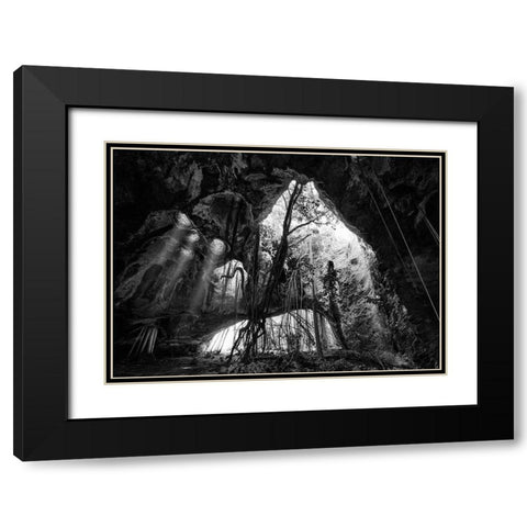 Middle Caicos Cave In Bw Black Modern Wood Framed Art Print with Double Matting by Anderson, Matt