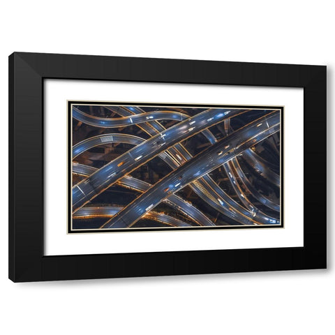 Network Black Modern Wood Framed Art Print with Double Matting by Tianqi