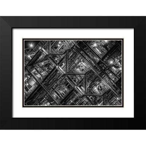 Factory Staircase Black Modern Wood Framed Art Print with Double Matting by Hara, Tomoshi