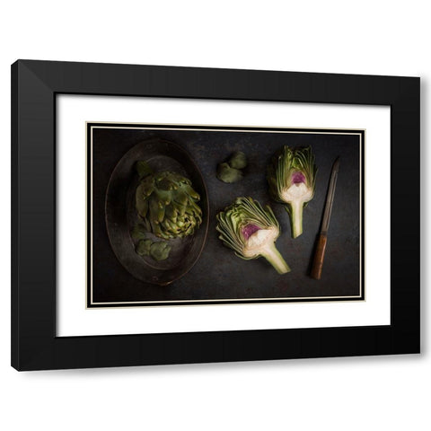 Artichokes Black Modern Wood Framed Art Print with Double Matting by Popescu, Diana