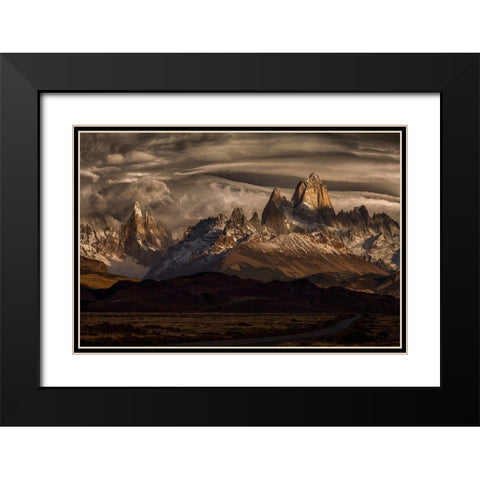 Striped Sky Over The Patagonia Spikes Black Modern Wood Framed Art Print with Double Matting by Svoboda Mqep, Peter