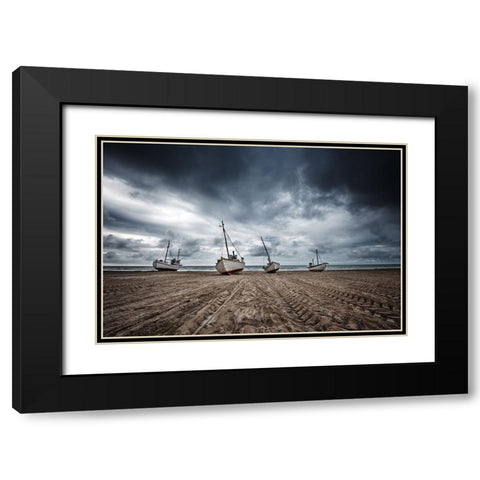 Ships Black Modern Wood Framed Art Print with Double Matting by Fotomarion