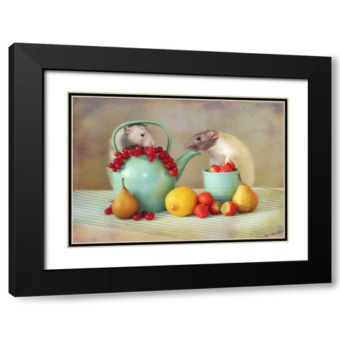 Jimmy And Snoozy Black Modern Wood Framed Art Print with Double Matting by Van Deelen, Ellen
