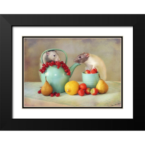 Jimmy And Snoozy Black Modern Wood Framed Art Print with Double Matting by Van Deelen, Ellen