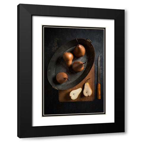 Pears Black Modern Wood Framed Art Print with Double Matting by Popescu, Diana