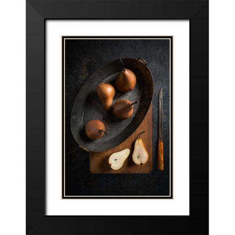 Pears Black Modern Wood Framed Art Print with Double Matting by Popescu, Diana